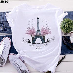 Fashion Women's Tops Tshirt Harajuku Paris Eiffel Tower Printing T shirt Cas